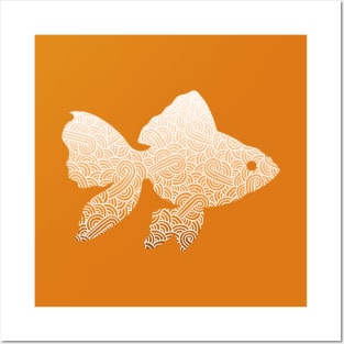 Ombre orange and white swirls doodles goldfish Posters and Art